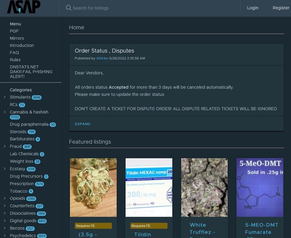 Asap Market Darknet Website Main Page